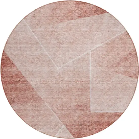 8' Salmon And Ivory Round Abstract Washable Indoor Outdoor Area Rug Photo 2