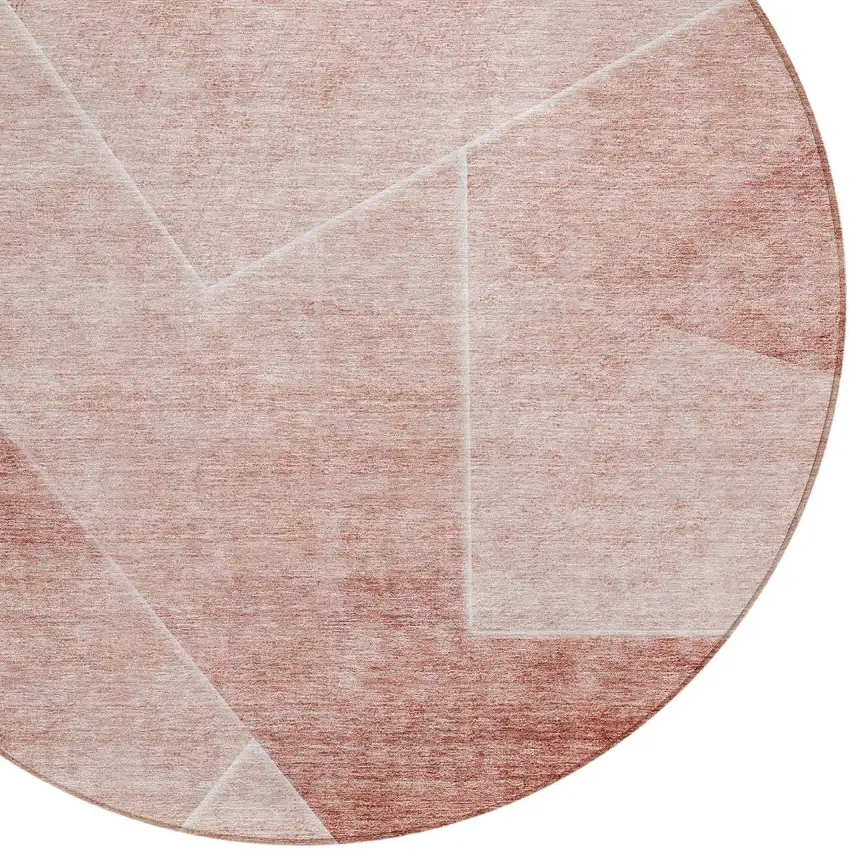 8' Salmon And Ivory Round Abstract Washable Indoor Outdoor Area Rug Photo 4