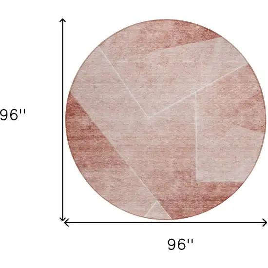 8' Salmon And Ivory Round Abstract Washable Indoor Outdoor Area Rug Photo 3