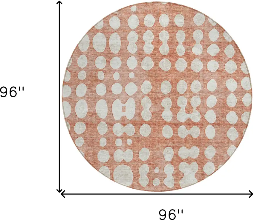 8' Salmon And Ivory Round Abstract Washable Indoor Outdoor Area Rug Photo 3