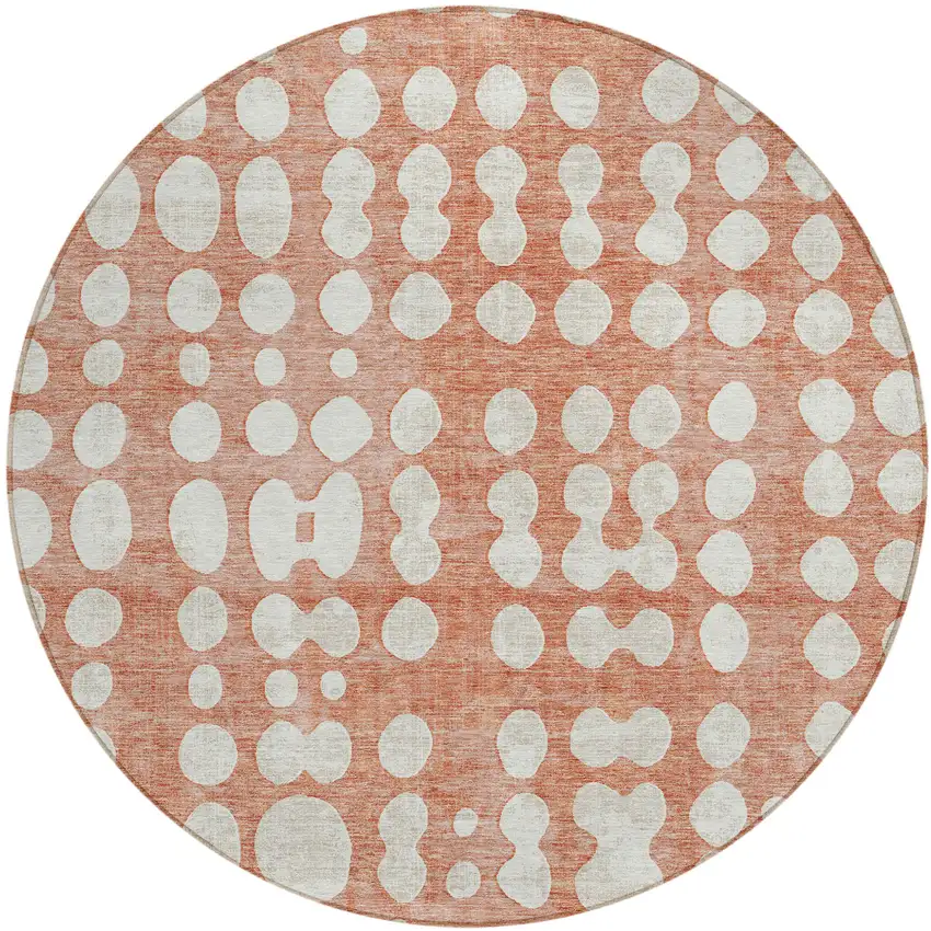 8' Salmon And Ivory Round Abstract Washable Indoor Outdoor Area Rug Photo 2