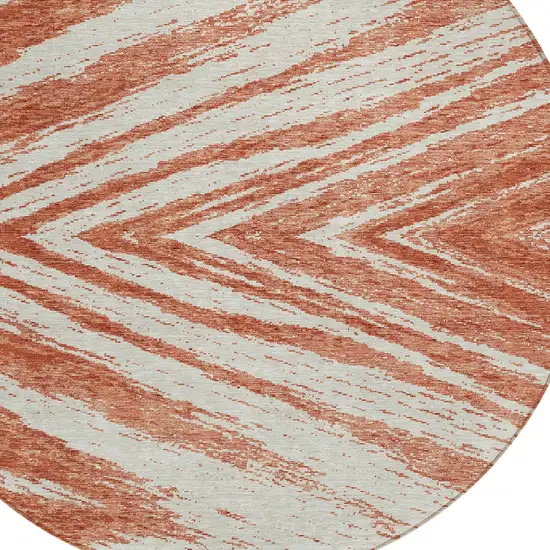 8' Salmon And Ivory Round Abstract Washable Indoor Outdoor Area Rug Photo 4