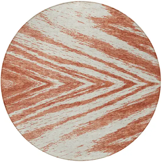 8' Salmon And Ivory Round Abstract Washable Indoor Outdoor Area Rug Photo 5