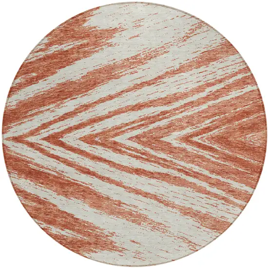 8' Salmon And Ivory Round Abstract Washable Indoor Outdoor Area Rug Photo 2