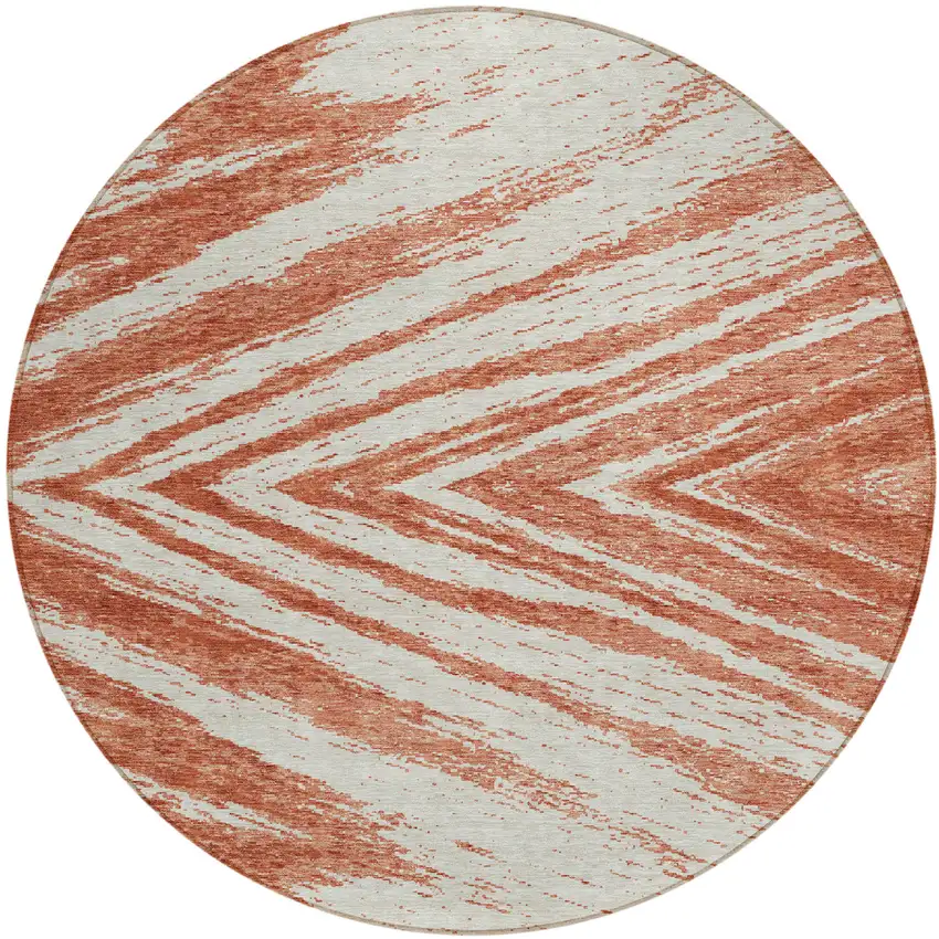 8' Salmon And Ivory Round Abstract Washable Indoor Outdoor Area Rug Photo 2