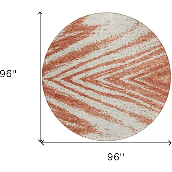 8' Salmon And Ivory Round Abstract Washable Indoor Outdoor Area Rug Photo 3