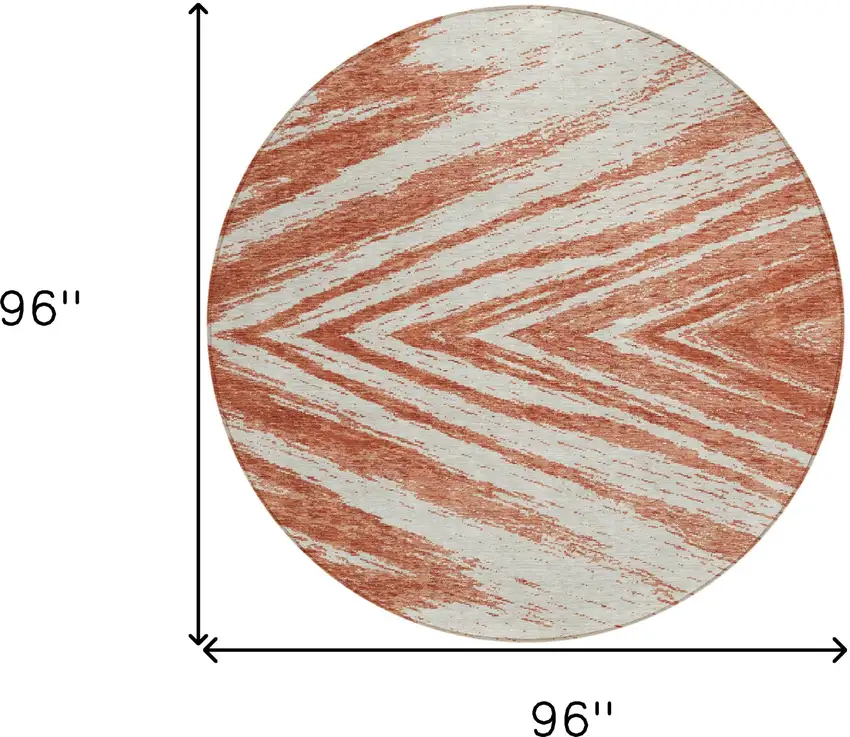 8' Salmon And Ivory Round Abstract Washable Indoor Outdoor Area Rug Photo 3