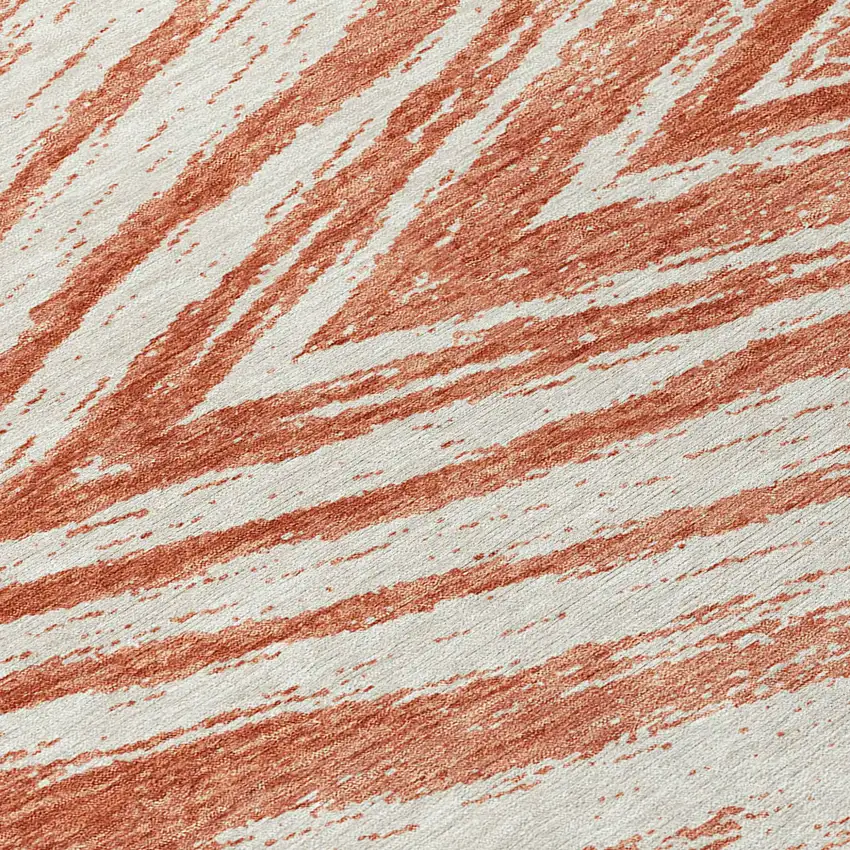 8' Salmon And Ivory Round Abstract Washable Indoor Outdoor Area Rug Photo 8