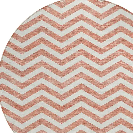 8' Salmon And Ivory Round Chevron Washable Indoor Outdoor Area Rug Photo 4