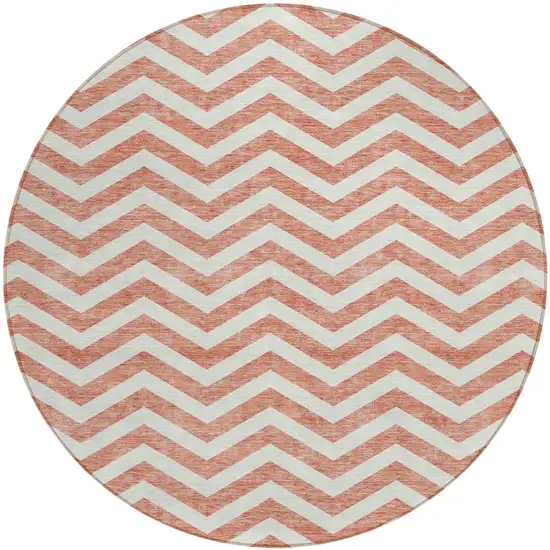 8' Salmon And Ivory Round Chevron Washable Indoor Outdoor Area Rug Photo 2