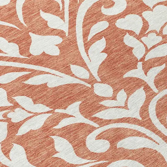 8' Salmon And Ivory Round Floral Washable Indoor Outdoor Area Rug Photo 8