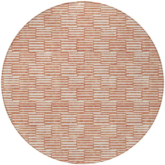 8' Salmon And Ivory Round Geometric Washable Indoor Outdoor Area Rug Photo 6