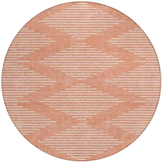 8' Salmon And Ivory Round Geometric Washable Indoor Outdoor Area Rug Photo 4
