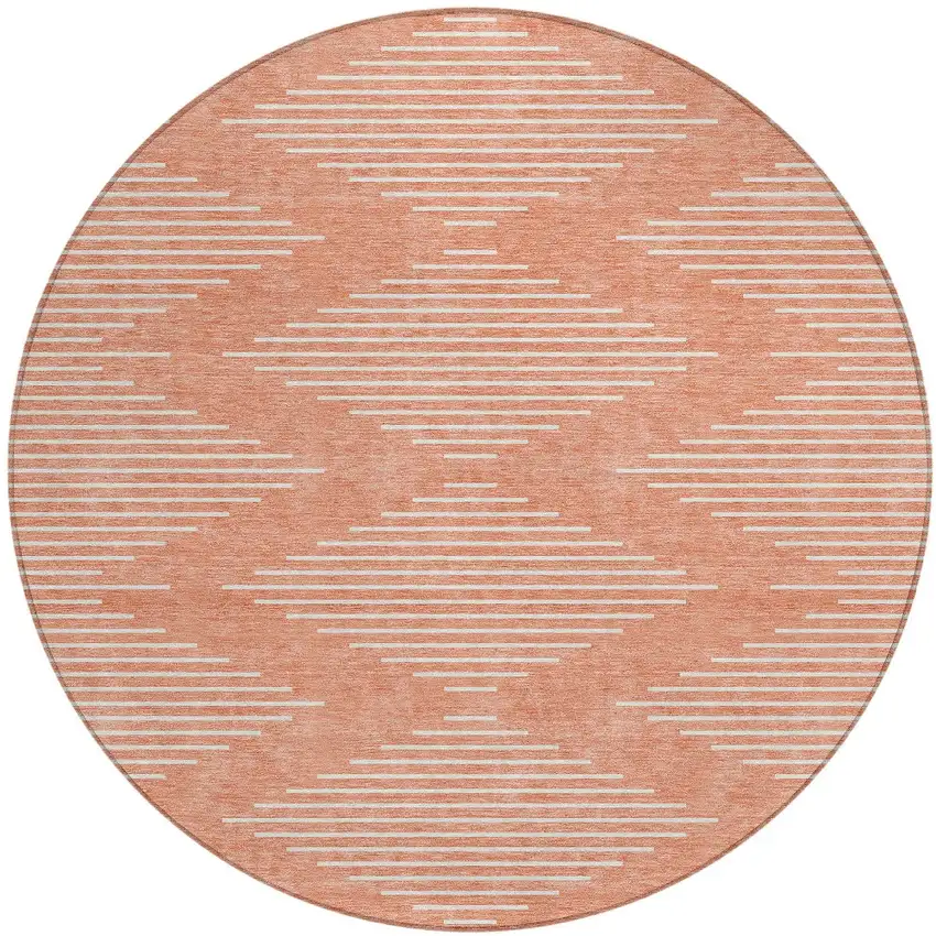 8' Salmon And Ivory Round Geometric Washable Indoor Outdoor Area Rug Photo 4