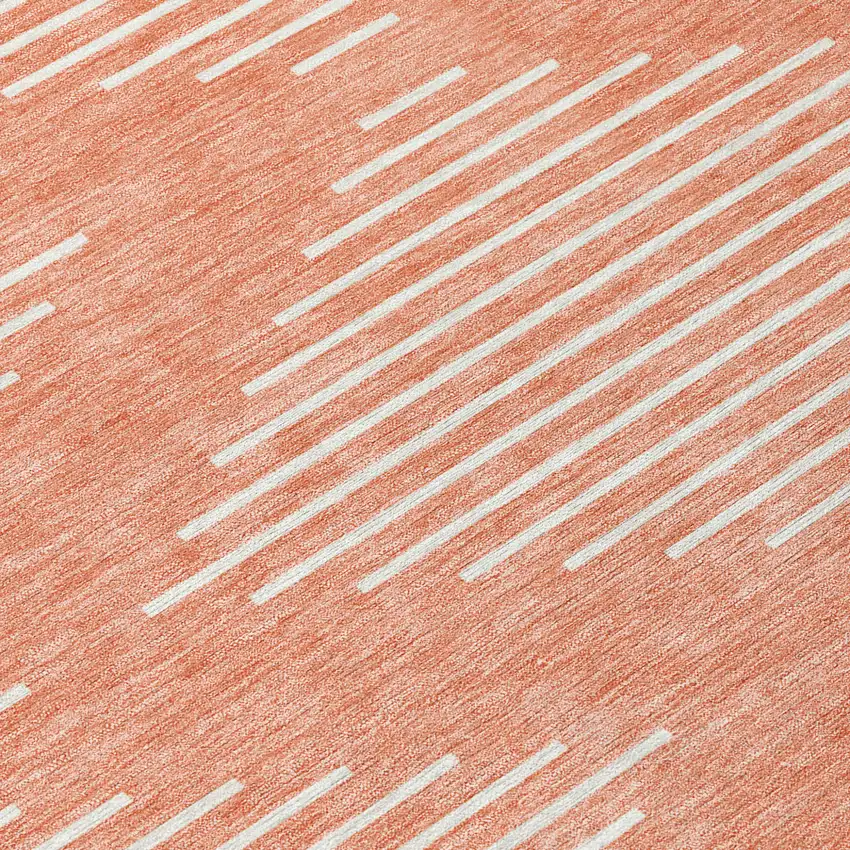 8' Salmon And Ivory Round Geometric Washable Indoor Outdoor Area Rug Photo 8