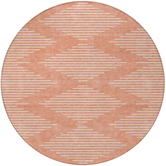8' Salmon And Ivory Round Geometric Washable Indoor Outdoor Area Rug Photo 5