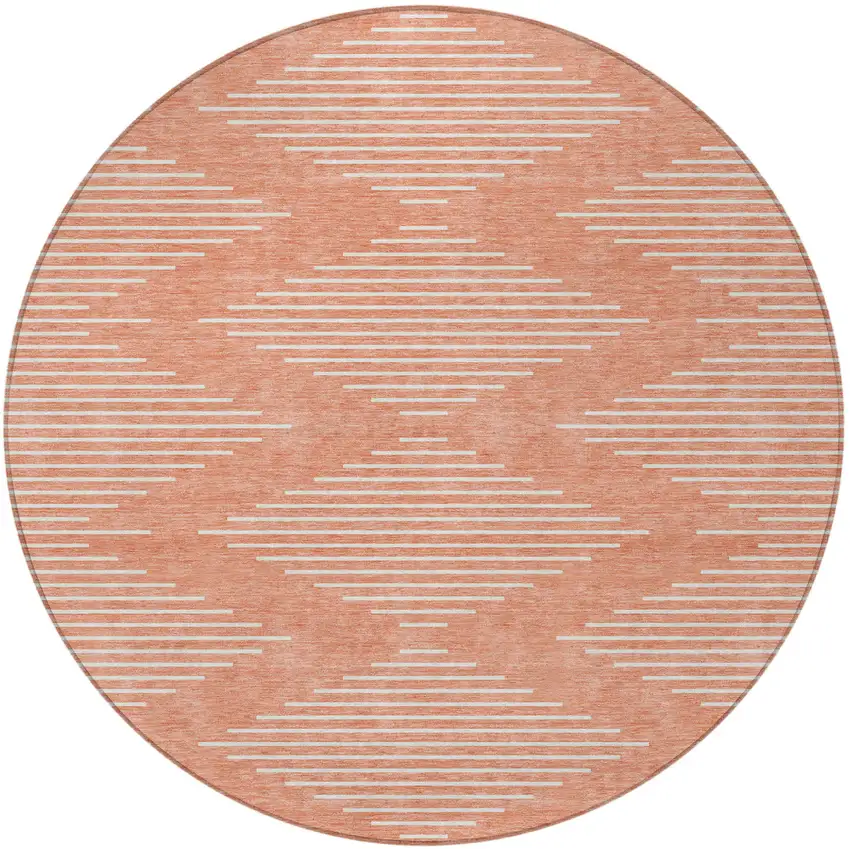 8' Salmon And Ivory Round Geometric Washable Indoor Outdoor Area Rug Photo 5
