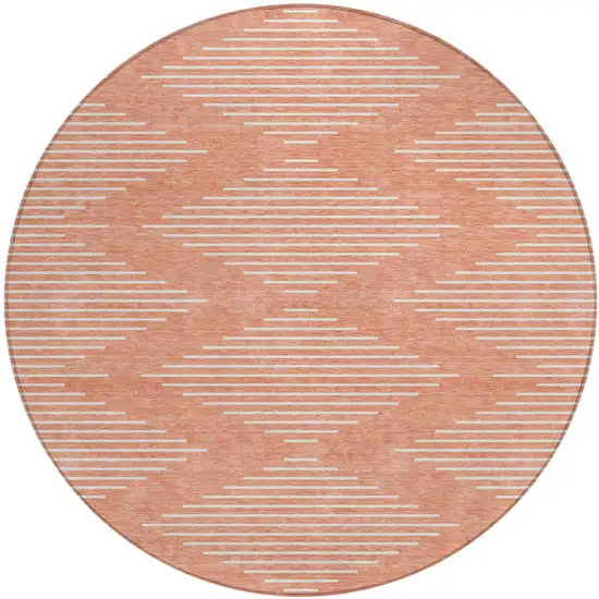 8' Salmon And Ivory Round Geometric Washable Indoor Outdoor Area Rug Photo 2