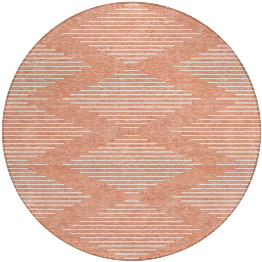 8' Salmon And Ivory Round Geometric Washable Indoor Outdoor Area Rug Photo 2