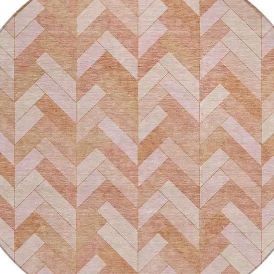 8' Salmon And Ivory Round Geometric Washable Indoor Outdoor Area Rug Photo 5