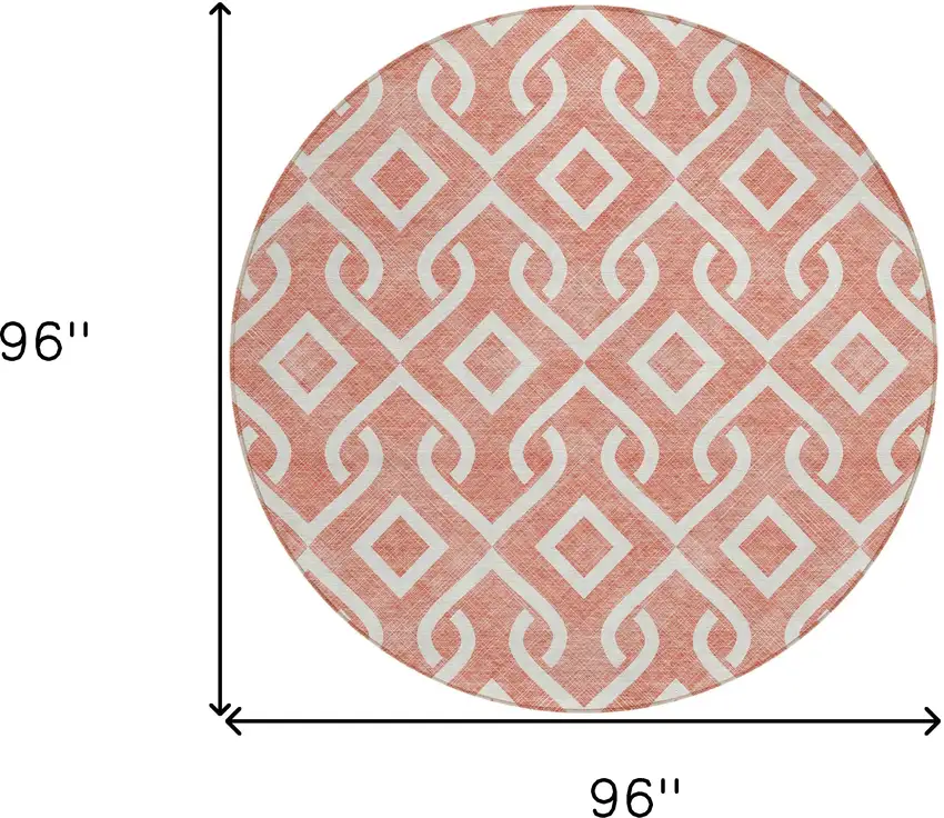 8' Salmon And Ivory Round Geometric Washable Indoor Outdoor Area Rug Photo 3