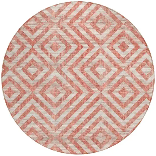 8' Salmon And Ivory Round Geometric Washable Indoor Outdoor Area Rug Photo 6