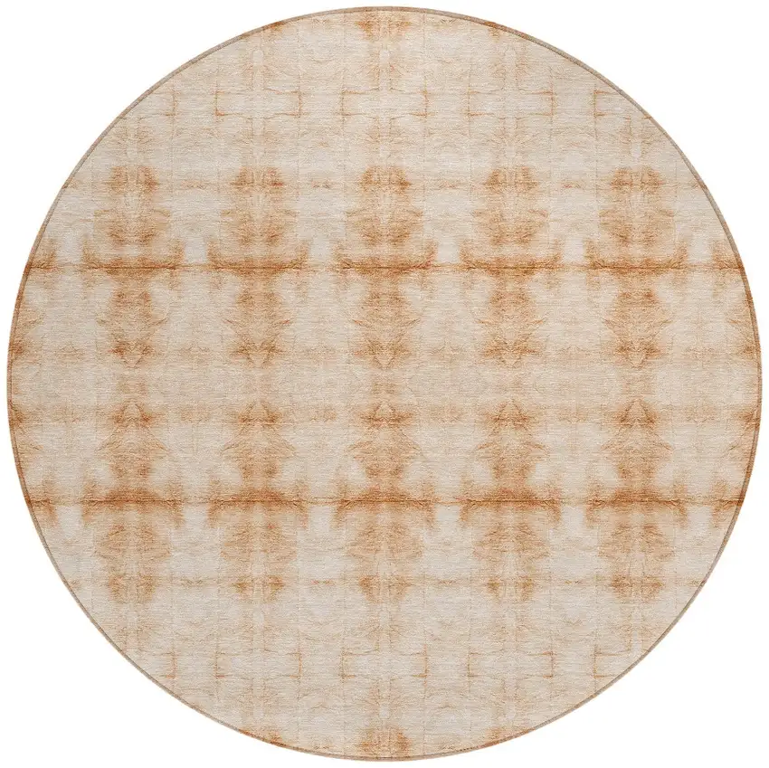 8' Salmon And Ivory Round Geometric Washable Indoor Outdoor Area Rug Photo 5