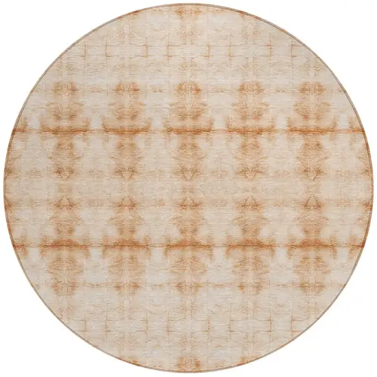 8' Salmon And Ivory Round Geometric Washable Indoor Outdoor Area Rug Photo 5
