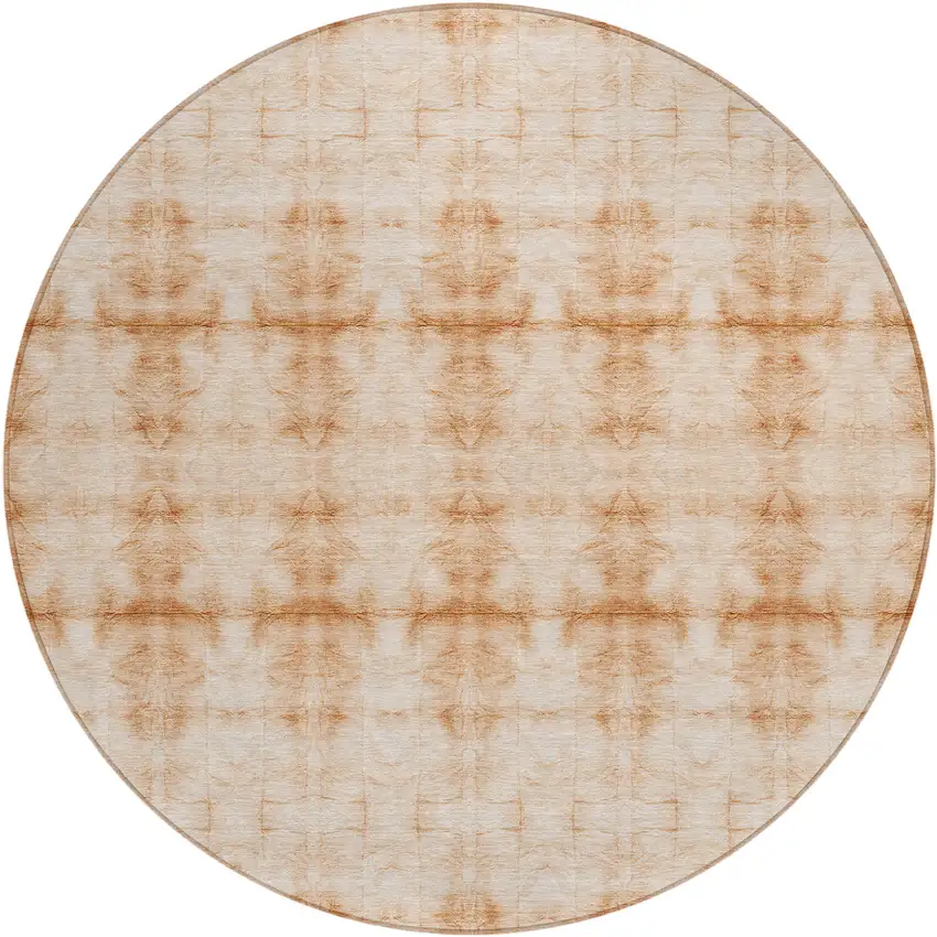 8' Salmon And Ivory Round Geometric Washable Indoor Outdoor Area Rug Photo 2