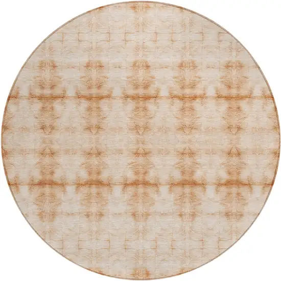 8' Salmon And Ivory Round Geometric Washable Indoor Outdoor Area Rug Photo 2