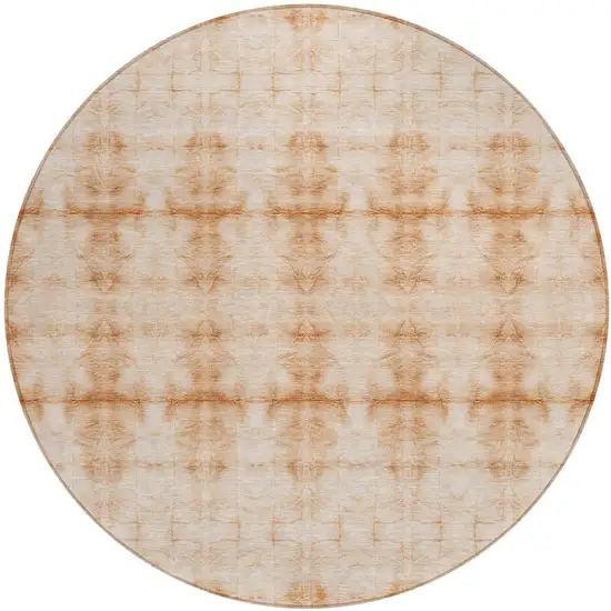 8' Salmon And Ivory Round Geometric Washable Indoor Outdoor Area Rug Photo 2