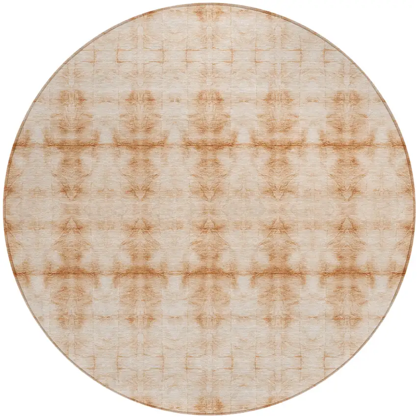 8' Salmon And Ivory Round Geometric Washable Indoor Outdoor Area Rug Photo 2