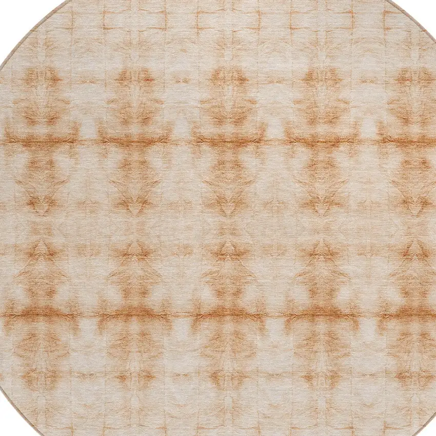 8' Salmon And Ivory Round Geometric Washable Indoor Outdoor Area Rug Photo 4