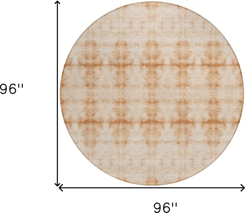 8' Salmon And Ivory Round Geometric Washable Indoor Outdoor Area Rug Photo 3