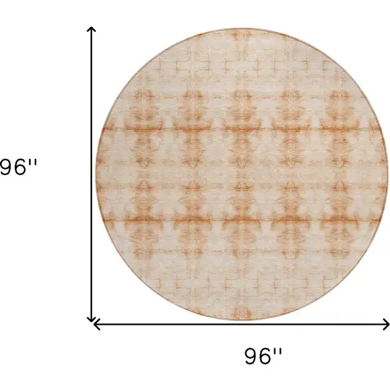 8' Salmon And Ivory Round Geometric Washable Indoor Outdoor Area Rug Photo 3