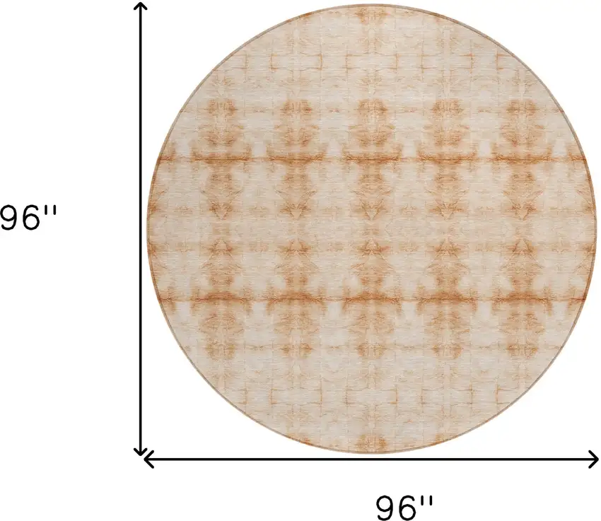 8' Salmon And Ivory Round Geometric Washable Indoor Outdoor Area Rug Photo 3