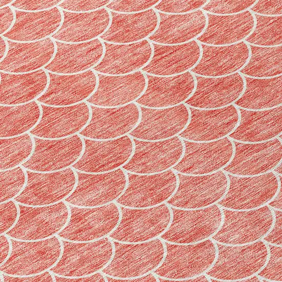 8' Salmon And Ivory Round Geometric Washable Indoor Outdoor Area Rug Photo 3