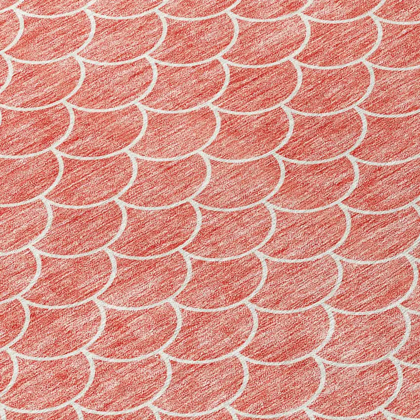 8' Salmon And Ivory Round Geometric Washable Indoor Outdoor Area Rug Photo 3
