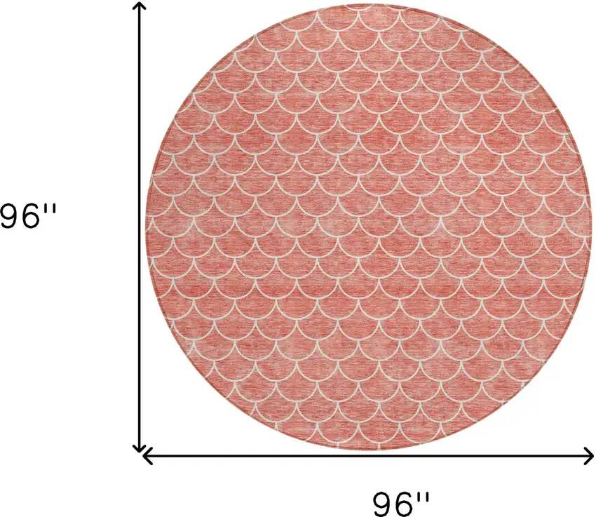 8' Salmon And Ivory Round Geometric Washable Indoor Outdoor Area Rug Photo 6