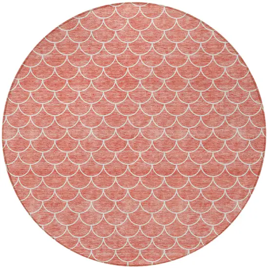 8' Salmon And Ivory Round Geometric Washable Indoor Outdoor Area Rug Photo 6