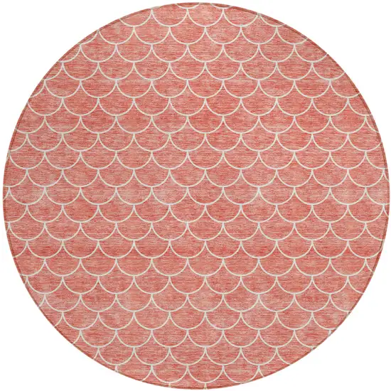8' Salmon And Ivory Round Geometric Washable Indoor Outdoor Area Rug Photo 2