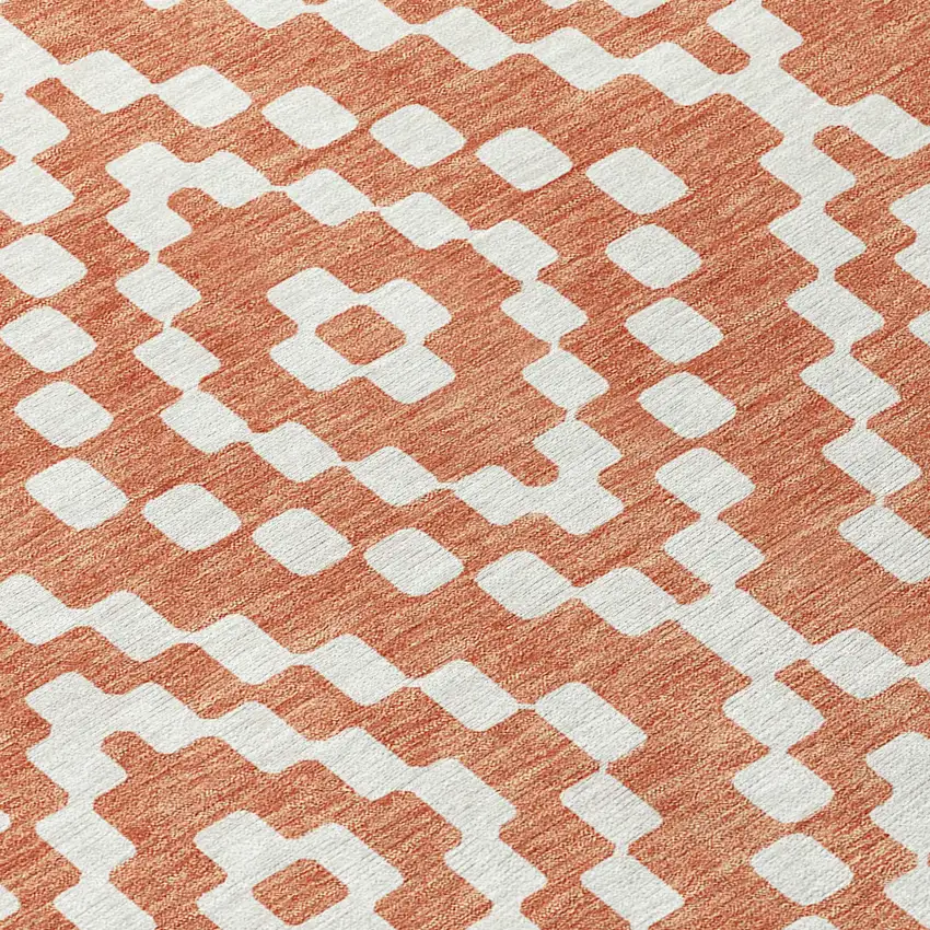 8' Salmon And Ivory Round Geometric Washable Indoor Outdoor Area Rug Photo 4