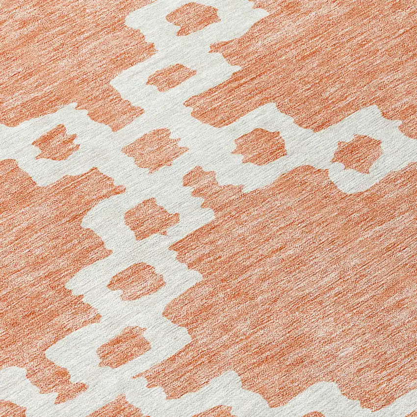 8' Salmon And Ivory Round Geometric Washable Indoor Outdoor Area Rug Photo 8