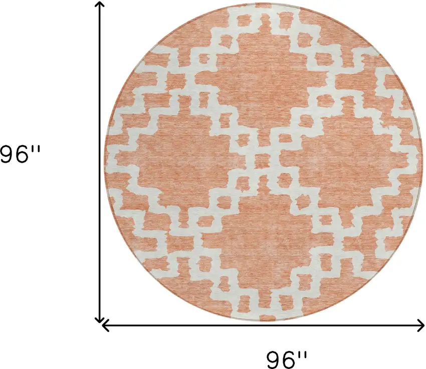 8' Salmon And Ivory Round Geometric Washable Indoor Outdoor Area Rug Photo 3