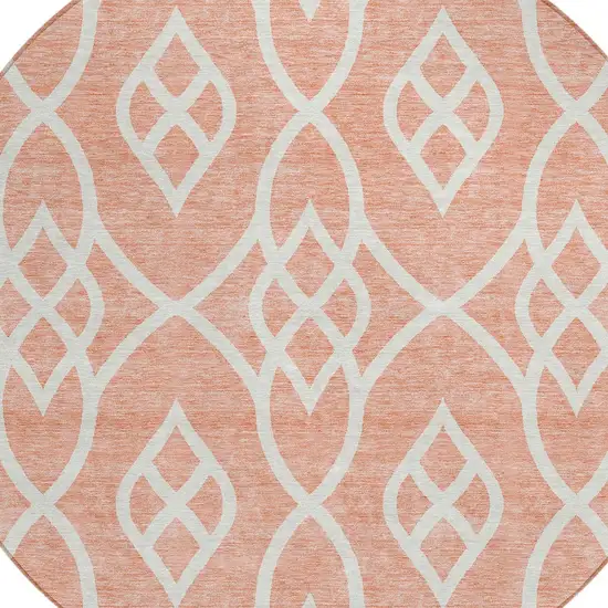 8' Salmon And Ivory Round Trellis Washable Indoor Outdoor Area Rug Photo 3