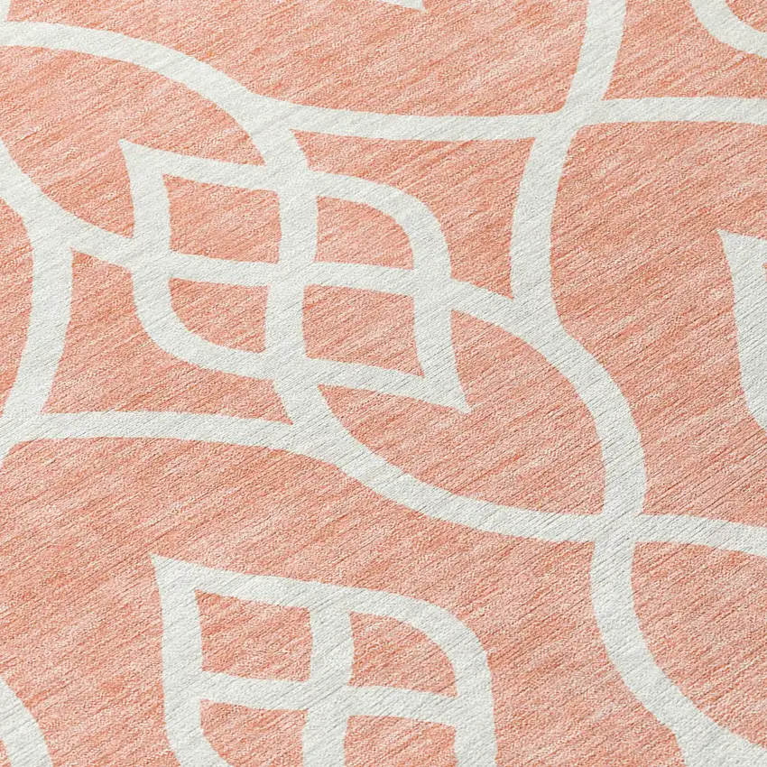 8' Salmon And Ivory Round Trellis Washable Indoor Outdoor Area Rug Photo 8