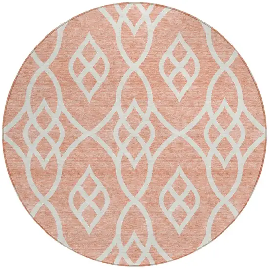 8' Salmon And Ivory Round Trellis Washable Indoor Outdoor Area Rug Photo 4