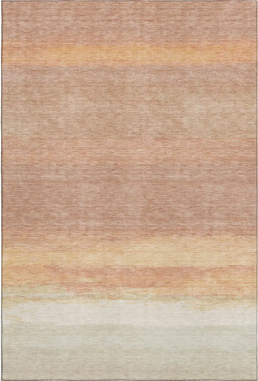 8' Salmon And Ivory Striped Washable Area Rug With UV Protection Photo 4