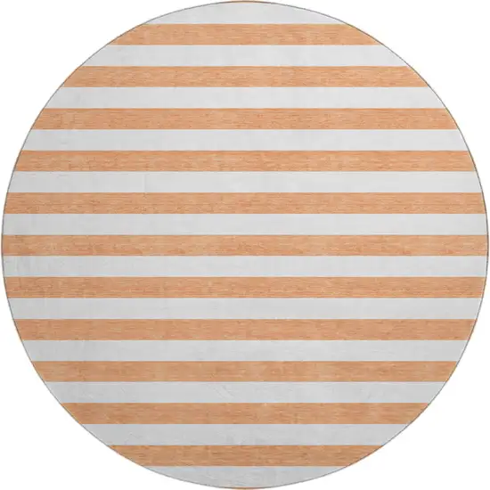 8' Salmon And Ivory Striped Washable Round Rug With UV Protection Photo 1