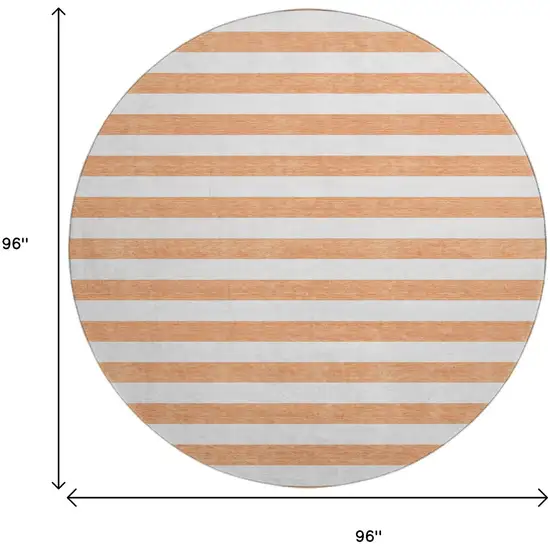 8' Salmon And Ivory Striped Washable Round Rug With UV Protection Photo 3